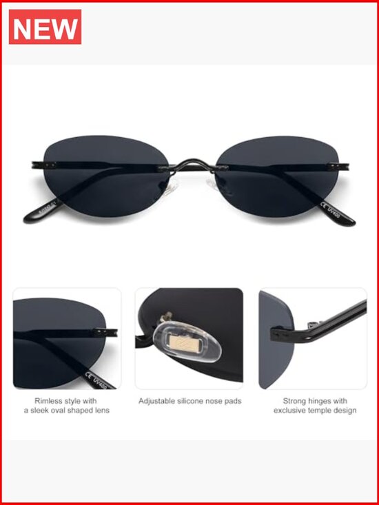 Retro Oval Rimless Sunglasses with UV400 Lenses, Small Fit main image 4